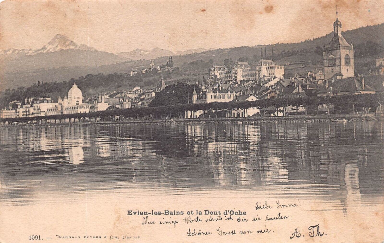 Antique Postcard Evian-les-Bains et la Dent d'Ochs