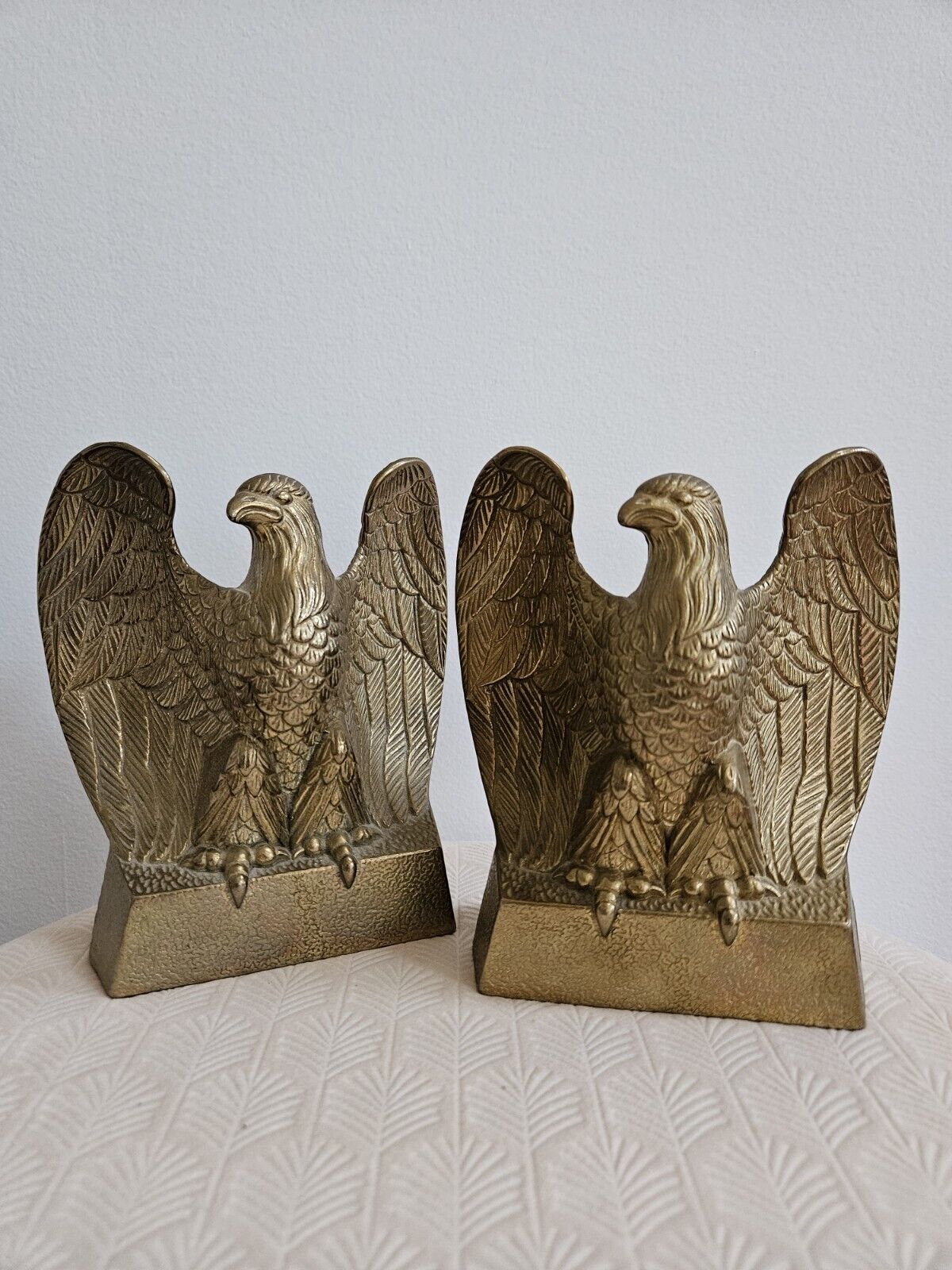 Set of Two Vintage Metal Brass American Bald Eagle Bookends 5 1/2