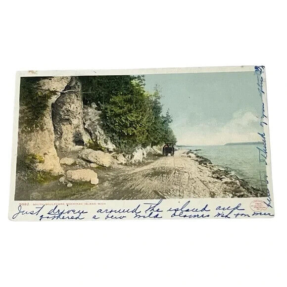 Postcard South Boulevard Mackinac Island Michigan c1907 Horse Carriage A326