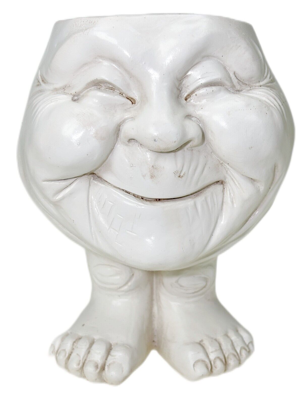 6” Smiling Muggly Face Granny Pot Dry Flower Vase Footed
