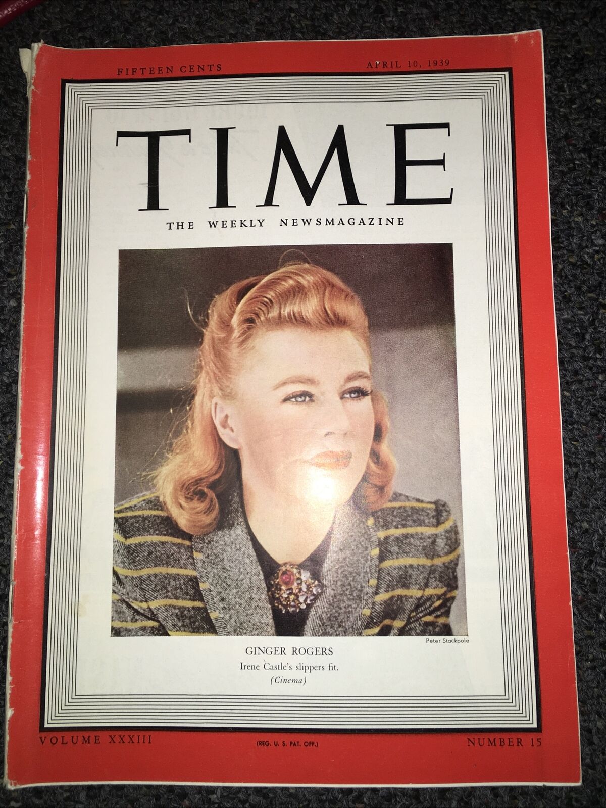 Vintage Time Magazine April 10 , 1939 Ginger Rogers WW1 Memorabilia