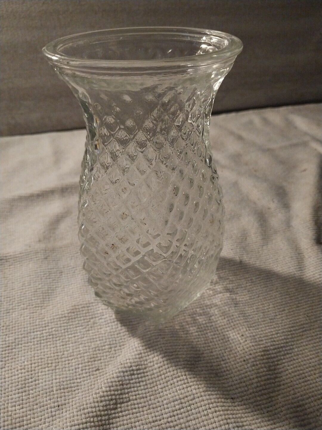 Vintage Clear Hoosier Glass Bouquet Vase Diamond Point Quilted 5½