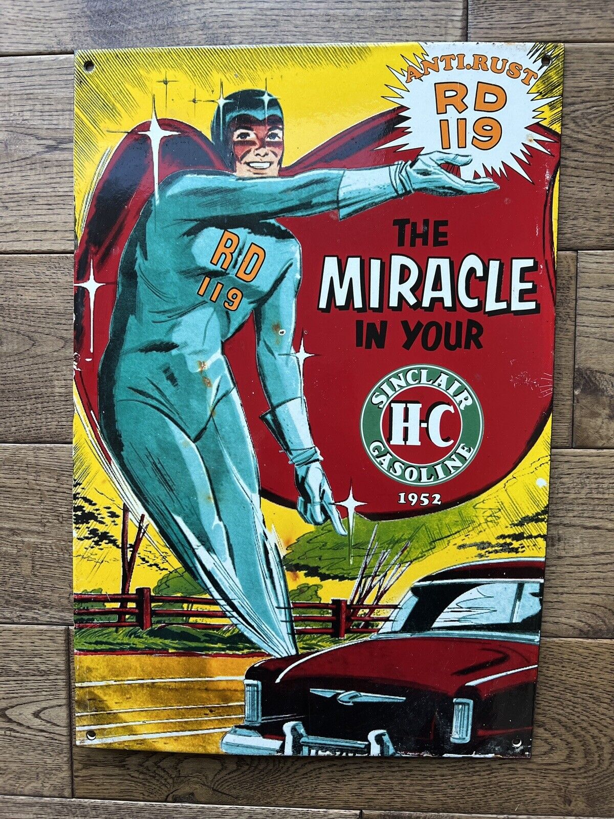 Vintage Sinclair Gasoline Heavy Porcelain Sign 18”x12\