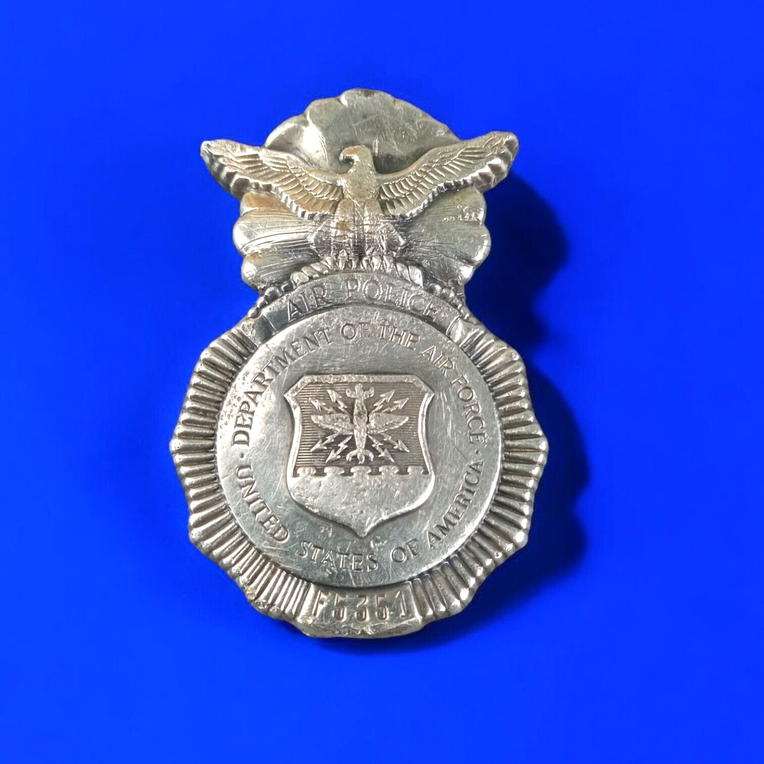 Vintage USAF Air Force Obsolete Numbered AIR POLICE Badge Eagle Shield