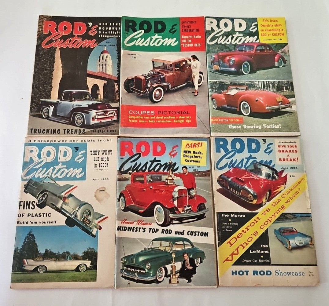 Vintage 1956-1959 Rod And Custom Magazine Lot of 6 Vintage Automotive Hot Rods
