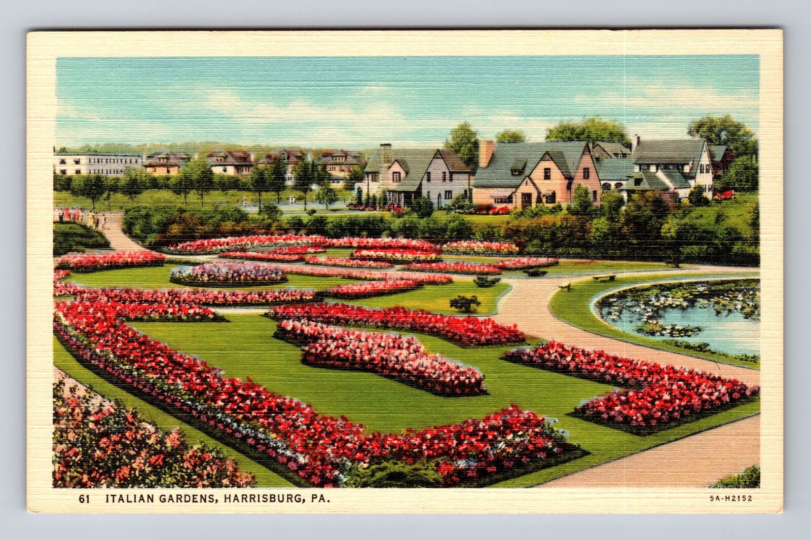 Harrisburg PA-Pennsylvania, Aerial View Italian Gardens Antique Vintage Postcard
