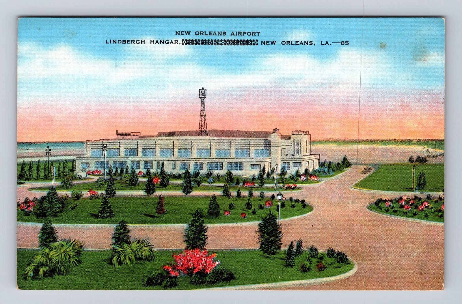 New Orleans LA-Louisiana, New Orleans Airport, Lindbergh Hangar Vintage Postcard