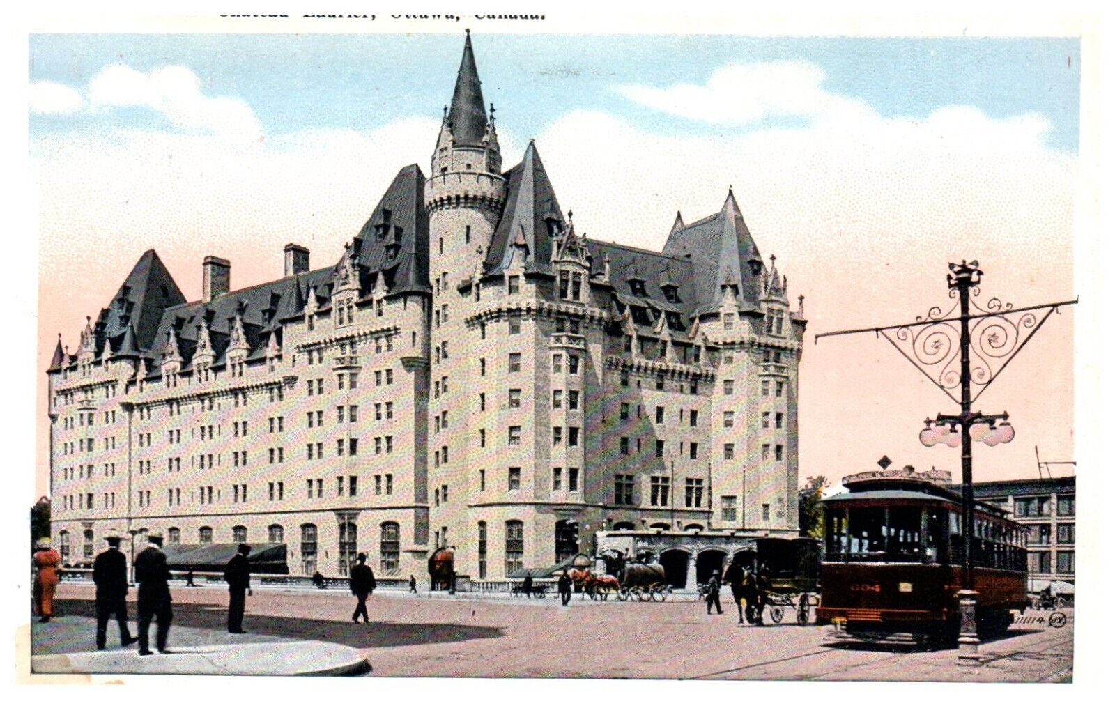 Chateau Laurier Streetcar Ottawa Canada Postcard WRITING c.1920