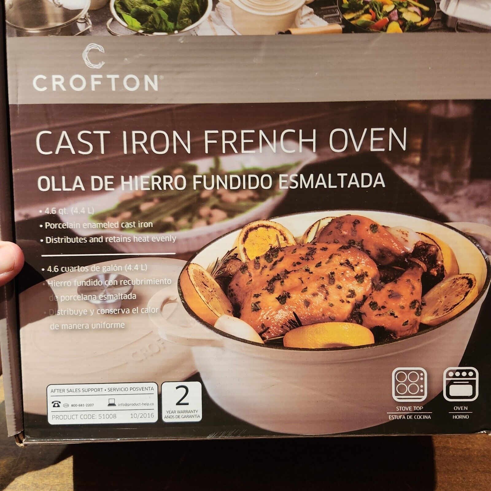 NEW Crofton CAST IRON FRENCH OVEN 4.6 QT Essential Pan/Lid To Stew & Braise Bone