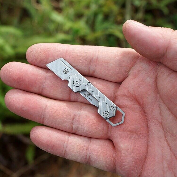 Mini Wharncliffe Knife Folding Pocket Hunting Survival Camp 440C Steel Keychain