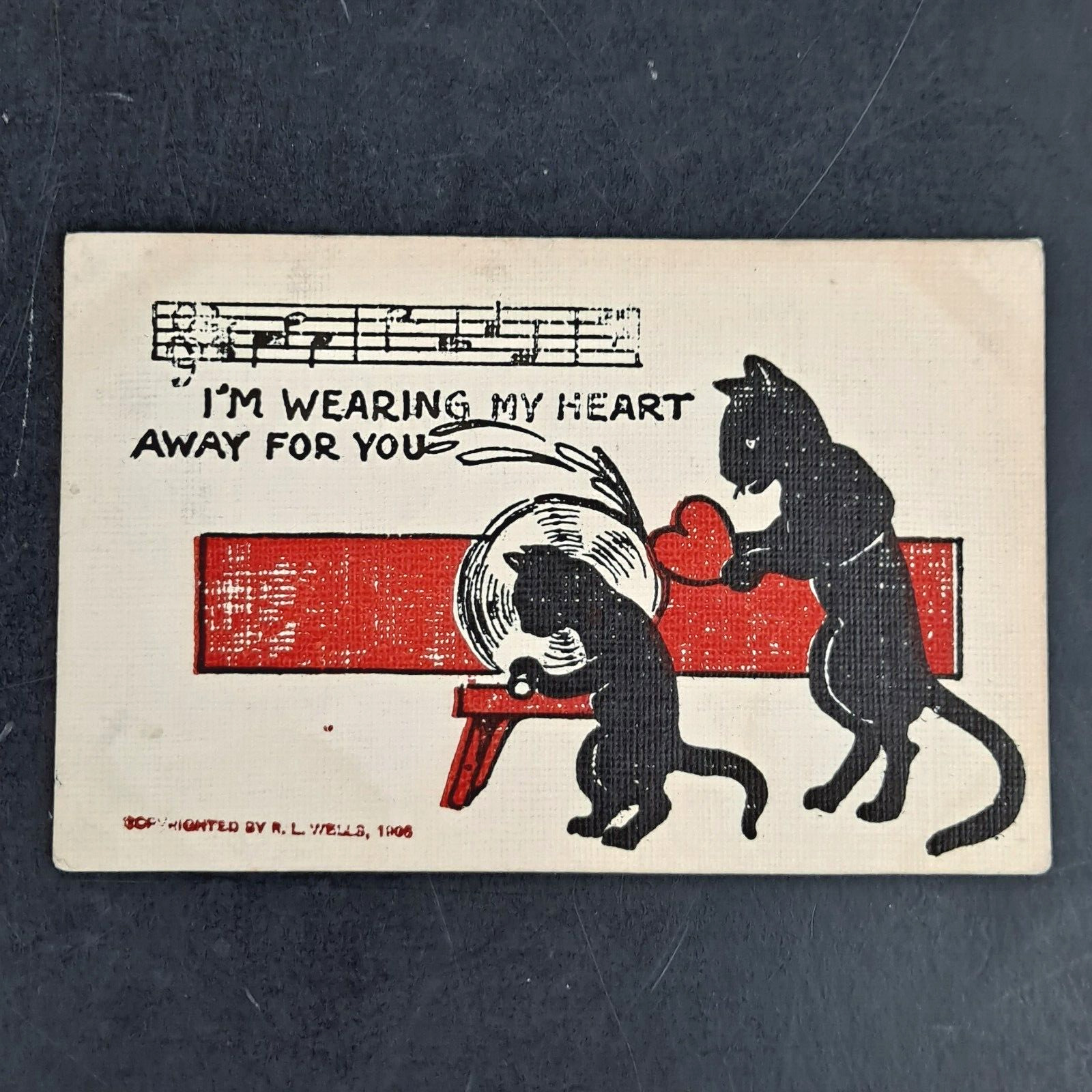 1906 R.L. WELLS POST CARD VALENTINES DAY LITHO ANTHROMOPHORPIC CATS POSTED 1909