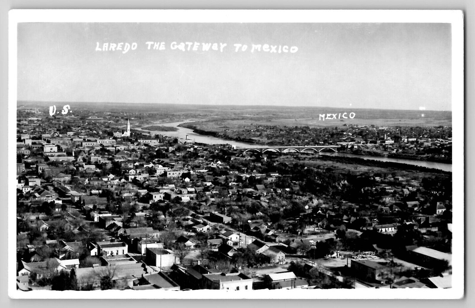 Aerial Birdseye View Laredo TX Gateway To Mexico RPPC Real Photo Postcard 1940s
