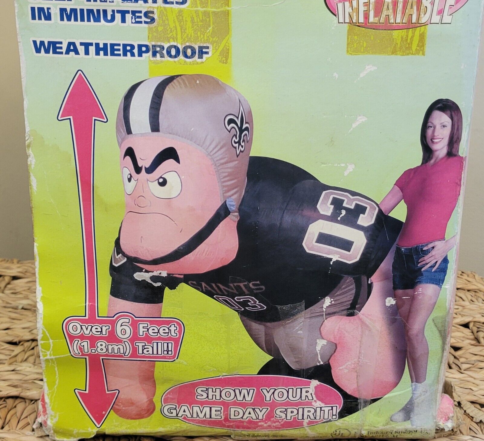 GIANT 7 FT New Orleans Saints Airblown Inflatable Football Player Gemmy 2003 Box