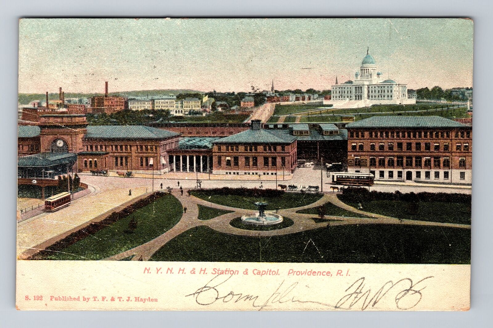 Providence RI-Rhode Island, NYNH and H Station and Capitol Vintage Postcard