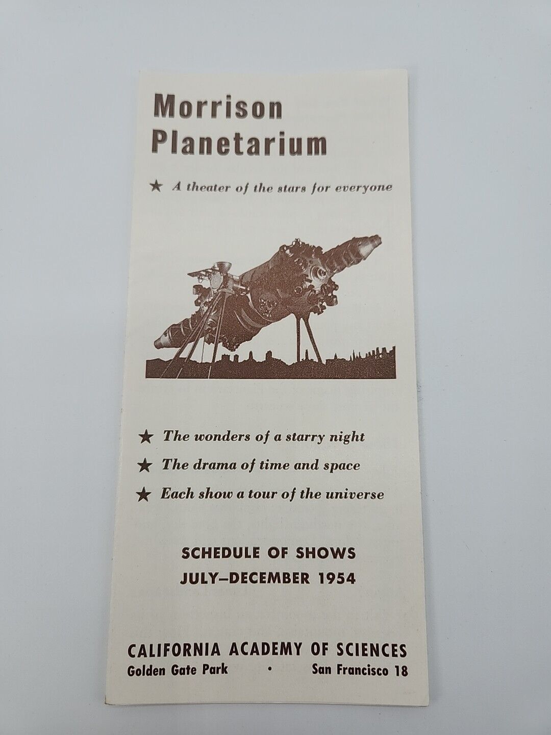 1954 Morrison Planetarium Show California Academy Of Sciences Schedule Brochure