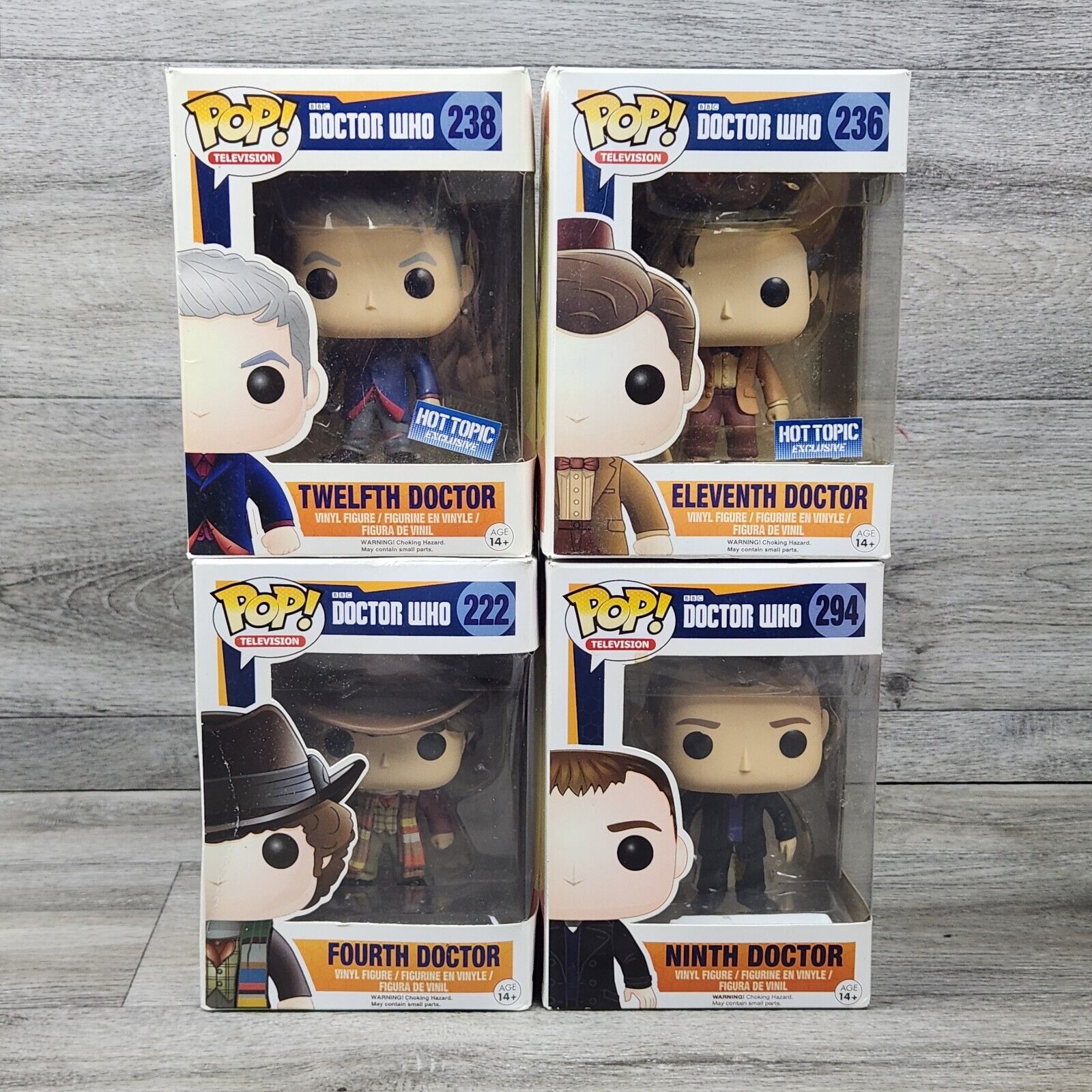 Lot of Four Doctor Who Funko Pop Vinyls Fourth, Ninth, Eleventh, and Twelfth