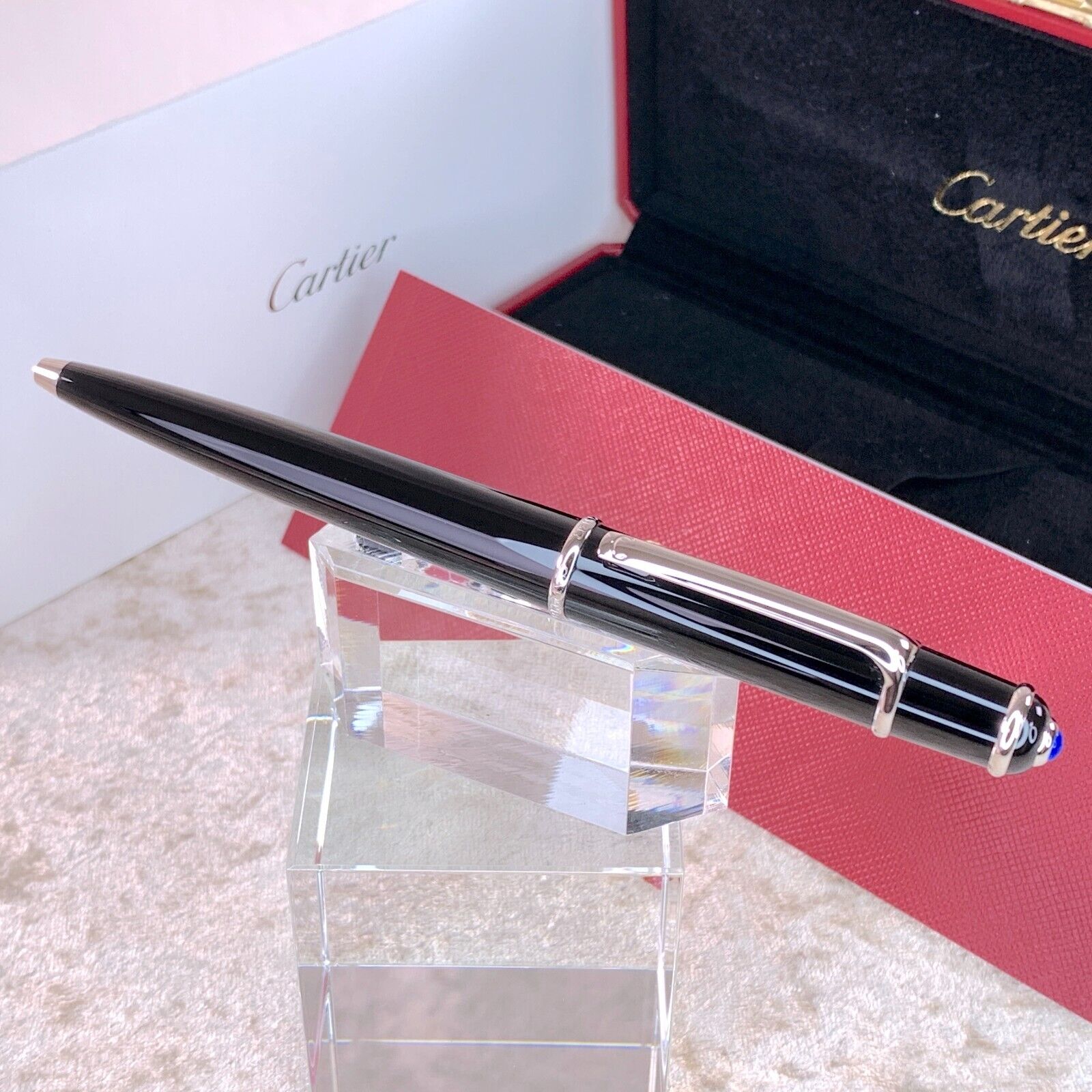 Cartier Ballpoint Pen Diabolo Black Resin Palladium Finish with Case & Papers