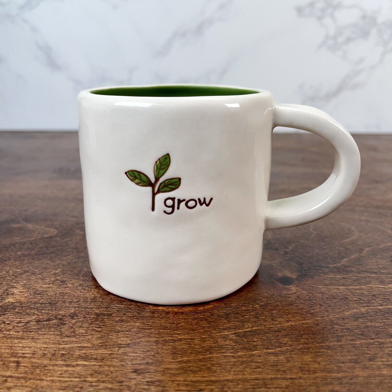 Starbucks Grow Coffee Mug 10 oz Hand Painted Green Leaves 2008 Impressed 