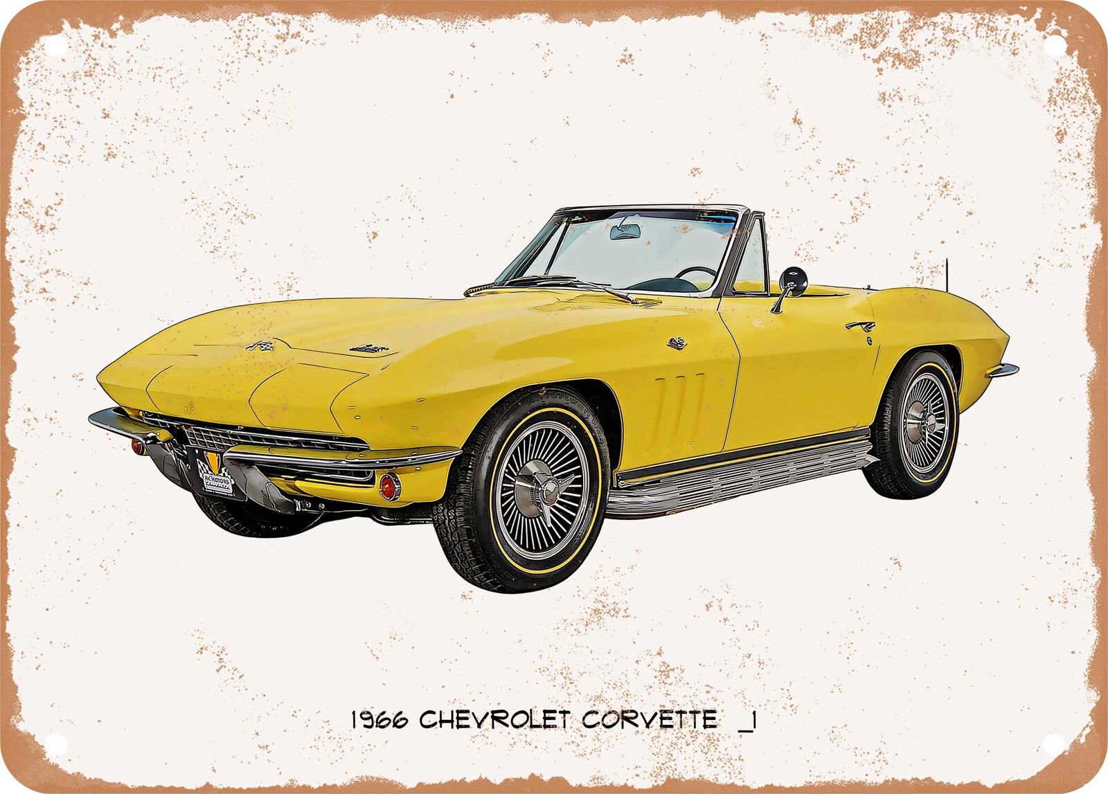 Classic Car Art - 1966 Chevrolet Corvette Oil Painting - Rusty Look Metal Sign 5