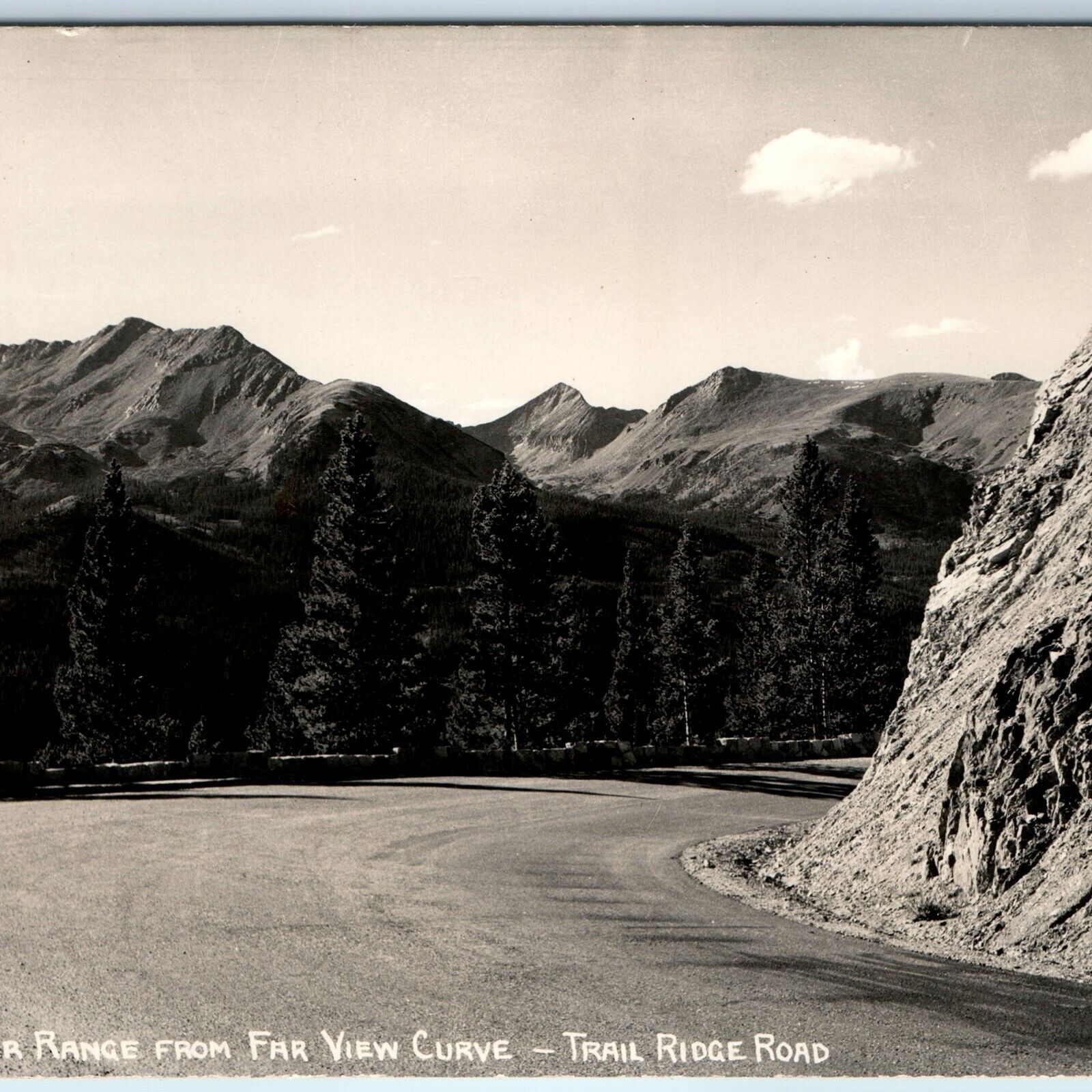 c1940s Never Summer Range, CO RPPC Trail Ridge Road Rocky Mts Real Photo PC A129