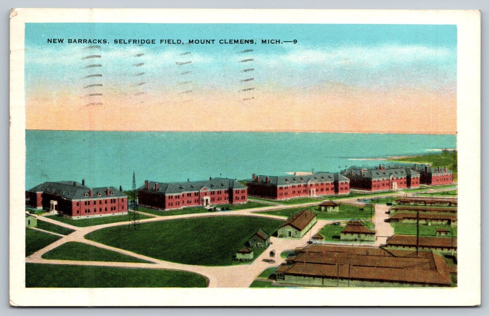 Postcard MI New Barracks Selfridge Field Mount Clemens Michigan