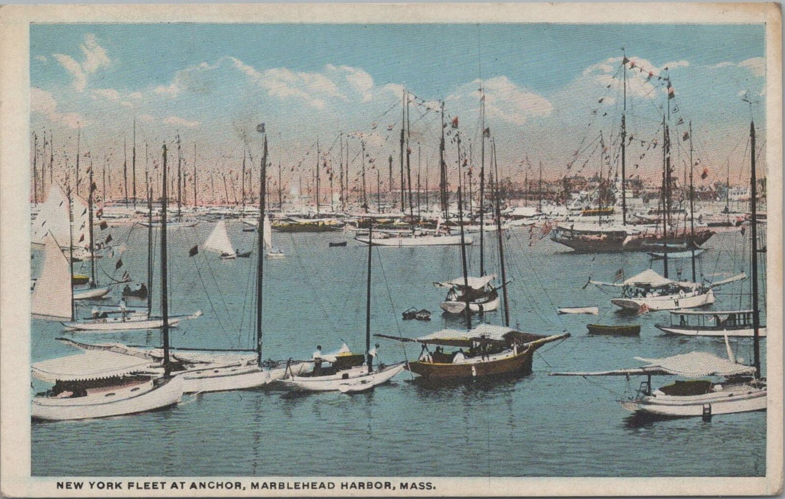 Postcard New York Fleet at Anchor Marblehead Harbor MA 