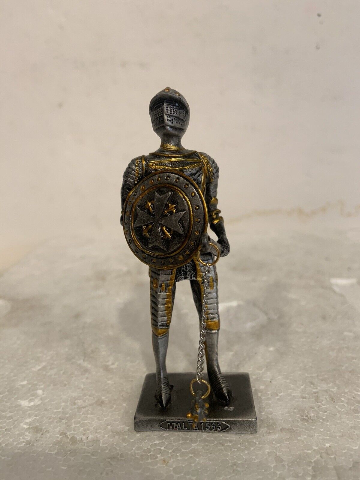 Vintage Mini Knight Figurine Malta 1565 Statue 4” Metal/Pewter RARE See Photos