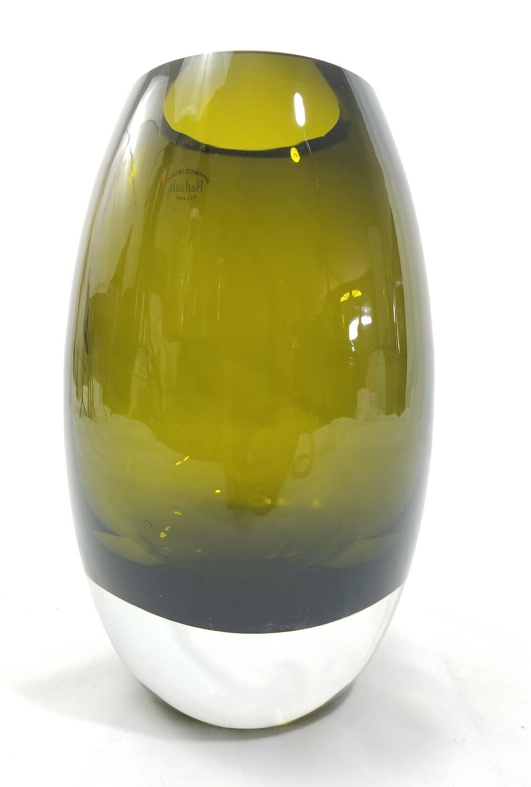 Badash Poland Handmade Olive Green Large Crystal Vase 9.75