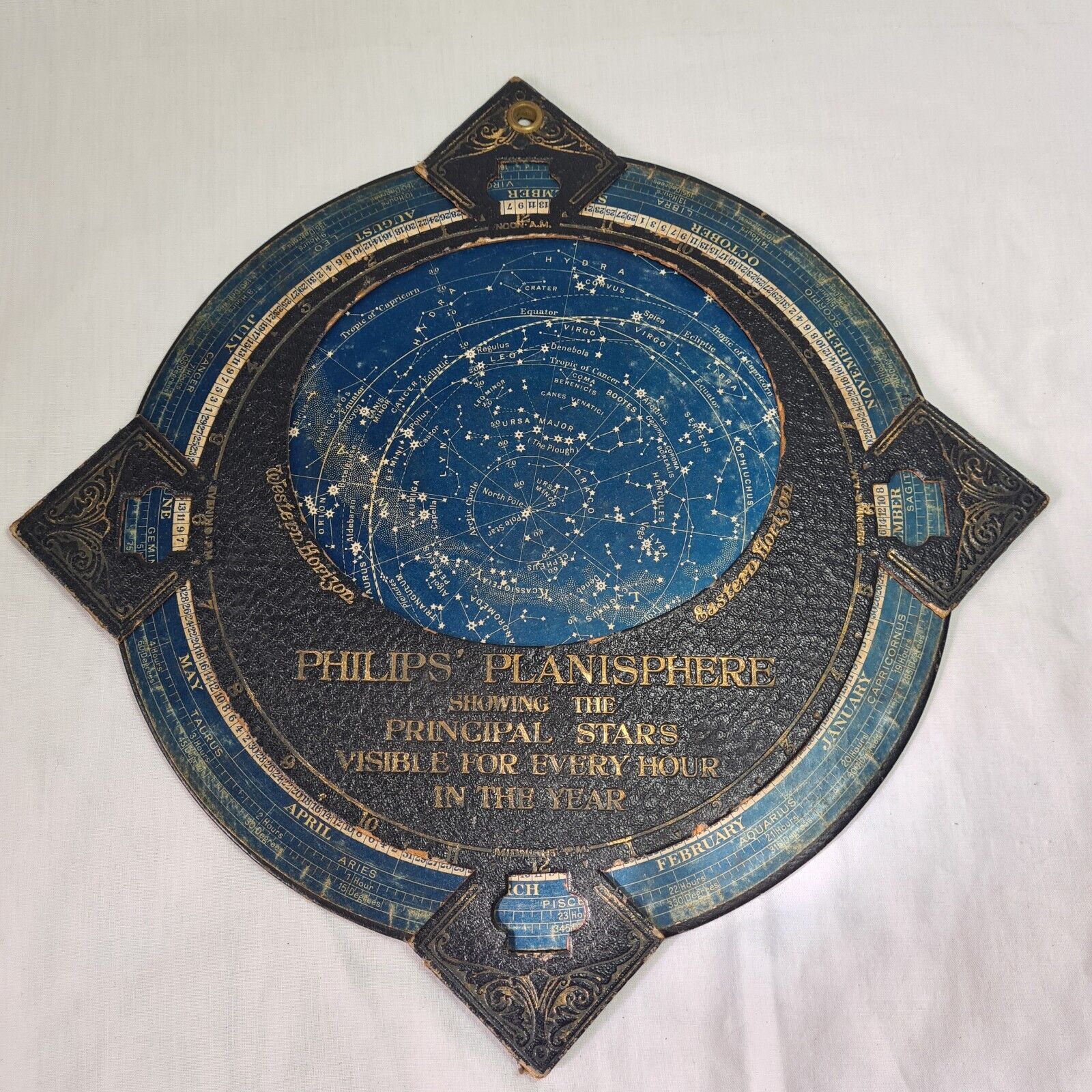 Antique Philips' Planisphere. To Study The Principal Stars By Hours. Circa 1900.