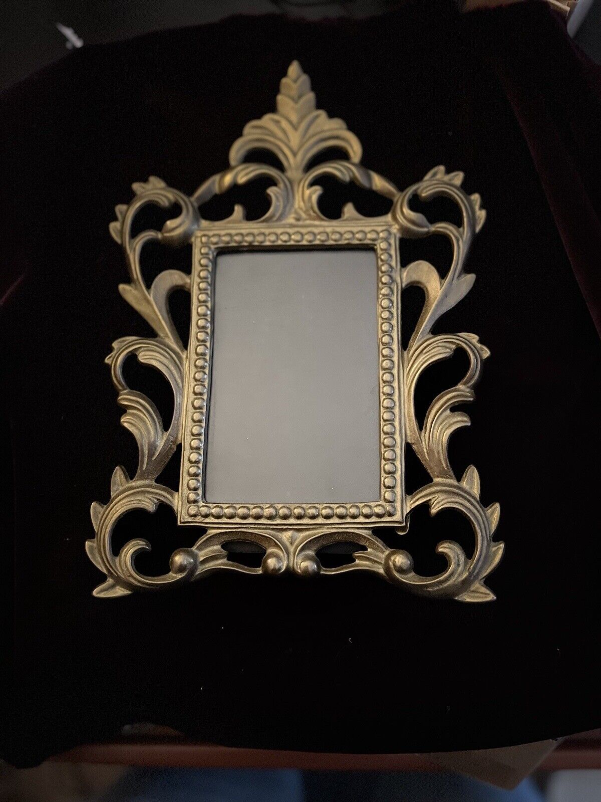 Vintage 10” Heavy Ornate Antiqued Brass Picture Frame Victorian Style