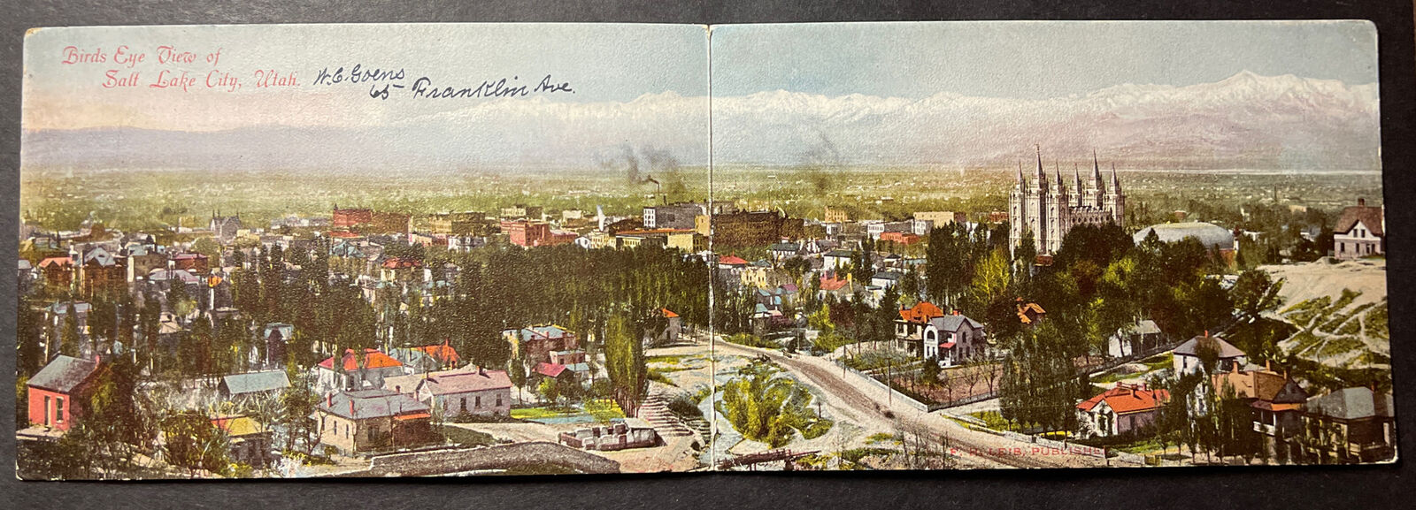 Bird's Eye View of Salt Lake City UTAH double-wide printed 1906 