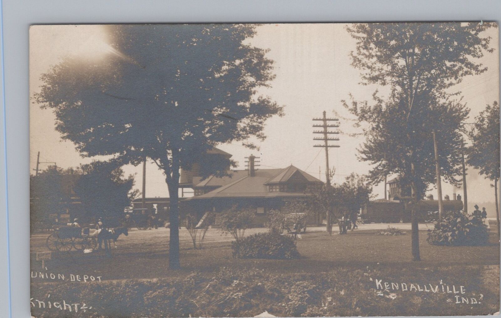 Union Depot Train Station Kendallville Indiana Unposted c1910s RPPC Postcard