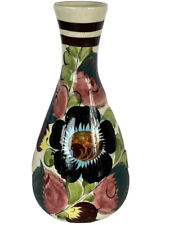 Vintage Mexico Pottery Bud Vase Tonala Flowers Aloe Vera Hand Painted 10” Signed picture