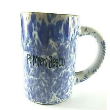 Ft Meyer's Beach Stoneware Coffee Cup Mug Blue White Souvenir picture