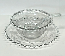 Imperial CANDLEWICK Etched Flowers Condiment Mayo Sauce Bowl, Underplate, Spoon picture