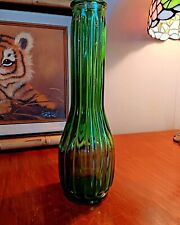 Mid century, green glass, bud vase, fluted rim, 8 5/8