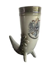 Vintage Made In Germany Beer Horn Stein 8” Tall Deutschland Eagle Crest picture