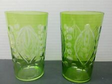 2 Green Etched Drinking Glasses picture