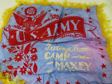 WWII Satin Sweetheart Pillow Case Topper US Army Camp Maxey TX Fringe Flocked picture