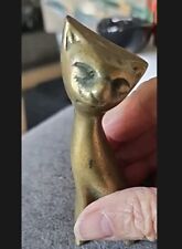 Vintage Mid Century Modern MCM  Solid Brass Siamese Cat Figurine Statue 4 Inch picture