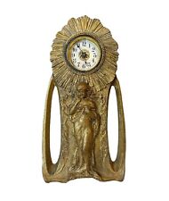 Antique Art Nouveau Lady Gilt Metal Mantle Clock W/Sun Motif c1909 picture