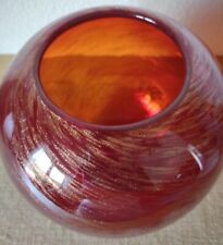 gorgeous amazing ruby red rotund art glass vase with beautiful gold fleck swirl picture
