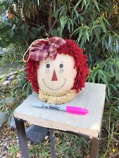 Large Fabric Raggedy Ann Face Christmas Ornament With Lace Collar picture