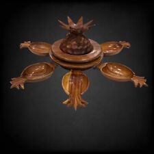 Vintage 3 Tier Hand Carved Monkey Pod Pineapple Lazy Susan Rotating 1960s picture