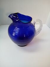 Vintage Imperial Spun Cobalt Blue 8 1/2 Inch Reeded Handle Water Pitcher picture