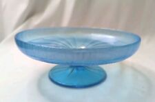 Vintage Fenton Celeste Blue Glass Irridescent Turquoise Footed Bowl picture