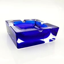 J G Durand Signed Crystal Ashtray Double Cased Cobalt Blue to Clear 3.25