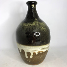 MCM Handmade Pottery Vase Bottle Black Brown White Drip Glazed Matte Exterior picture