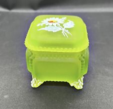 Westmoreland Vintage Green Hand Painted Daisy Trinket Box picture