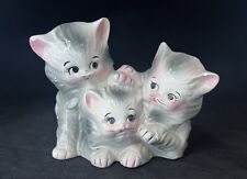 Vintage Three Kittens Ceramic Planter Kitschy Anthropomorphic Faces 1960s picture